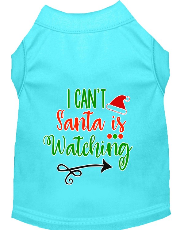 I Can't, Santa is Watching Screen Print Dog Shirt Aqua Lg